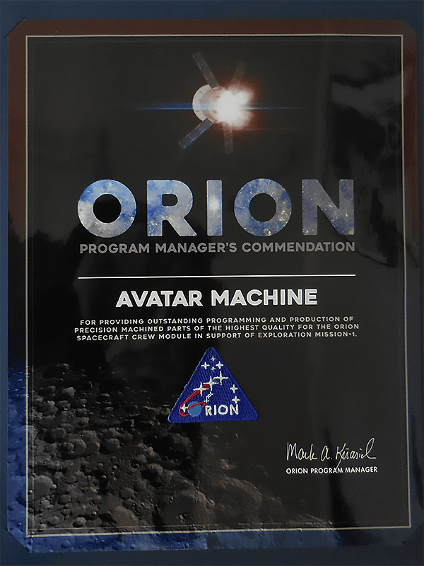 Orion Program Manager's Commendation Plaque.